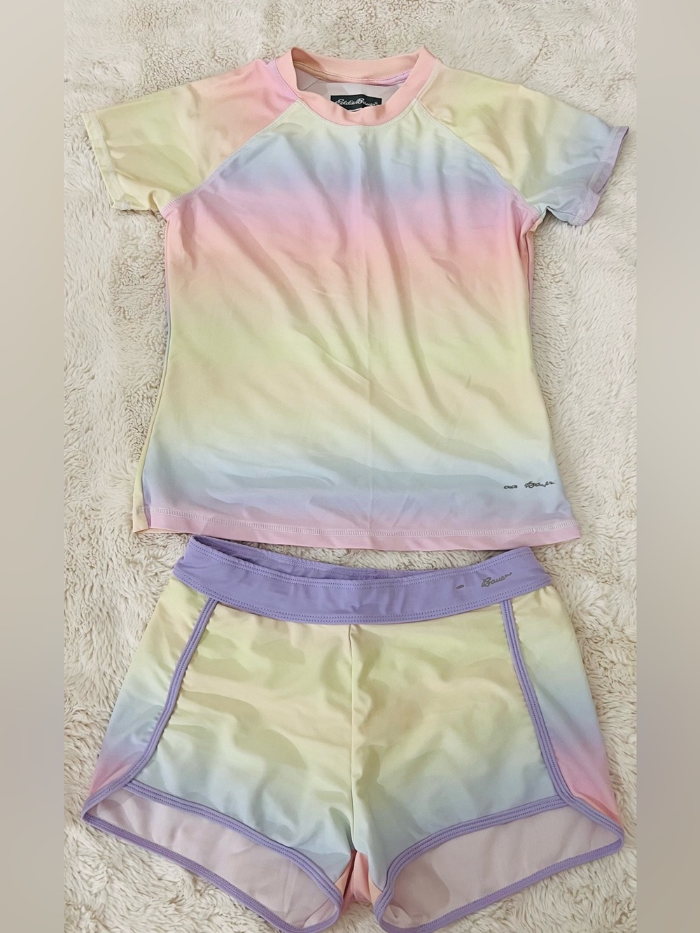 Girl’s Pastel Ombre Rash Guard Set - Lavender Trim - two piece swimsuit